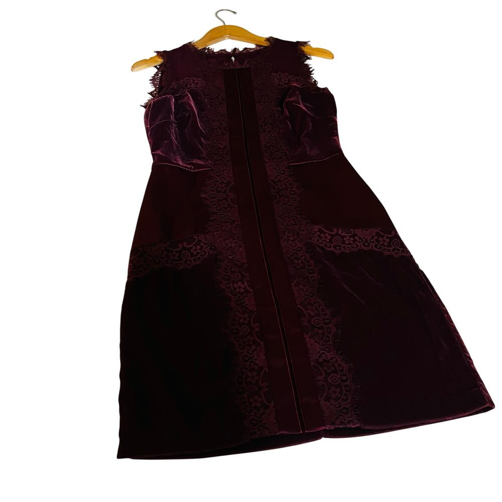 White House Black Market Velvet Lace Trim Sleeveless Dress Size 2 Burgundy - Picture 9 of 10